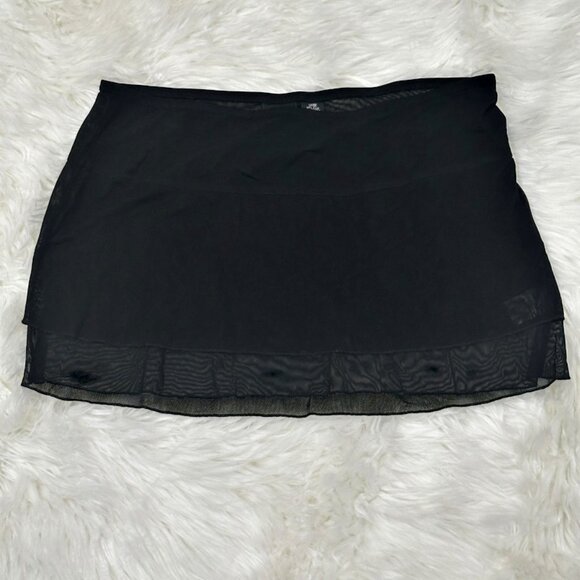 ANA Sheer Black Mini Swim Skirt Sz L Bathing Suit Cover-up Mesh Whimsigoth Beach - Picture 1 of 7